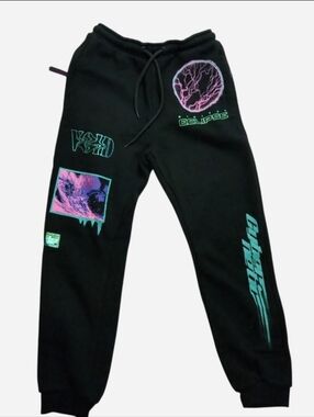 Bershka Black Oversized Joggers Futuristic Tech Graphic XS EUC